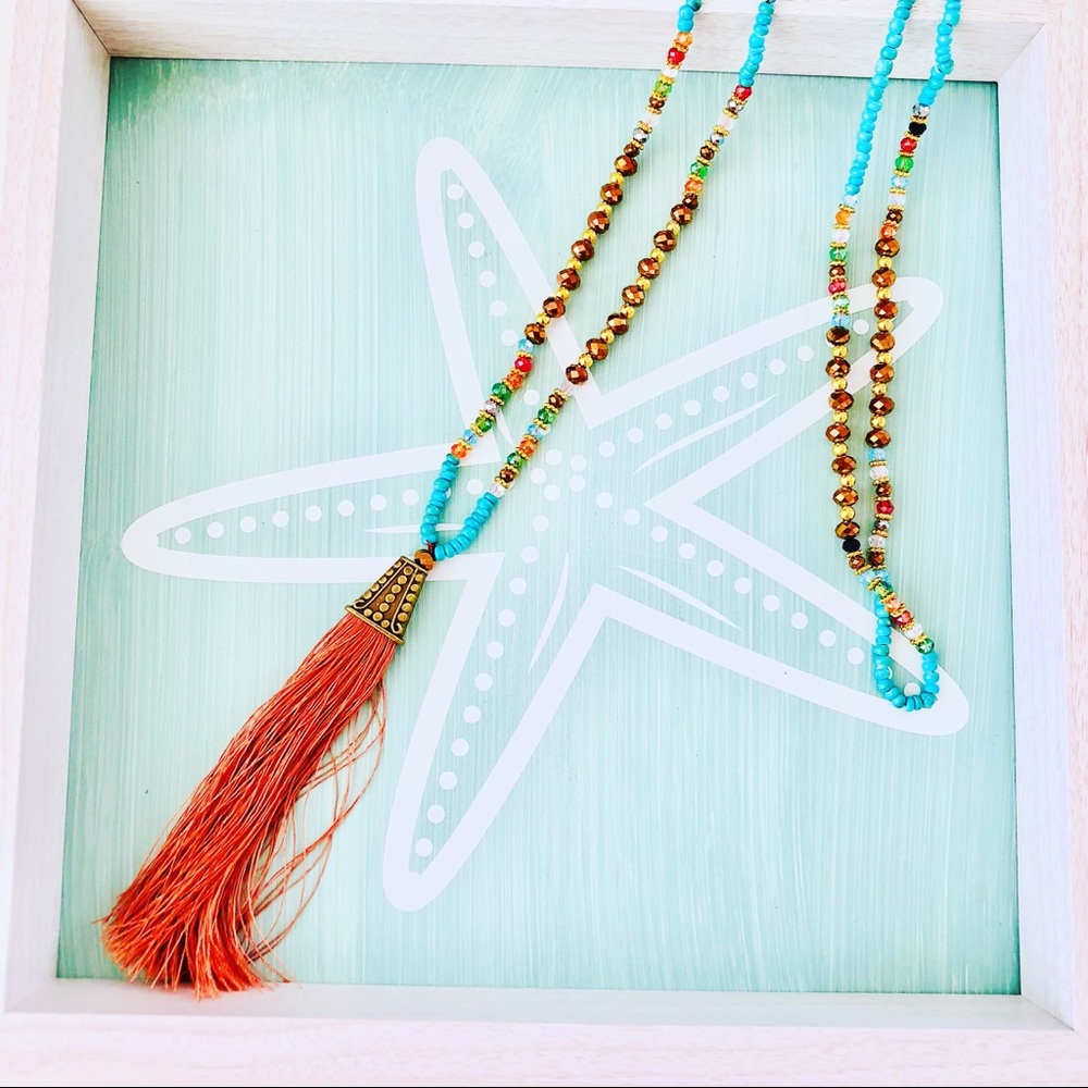 Turquoise boho tassel necklace Bali